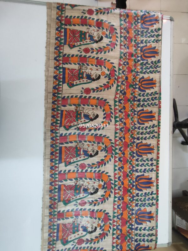 Madhubani Painted Ghicha Tussar Silk Saree - Image 3