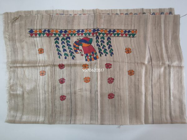 Madhubani Painted Ghicha Tussar Silk Saree - Image 5