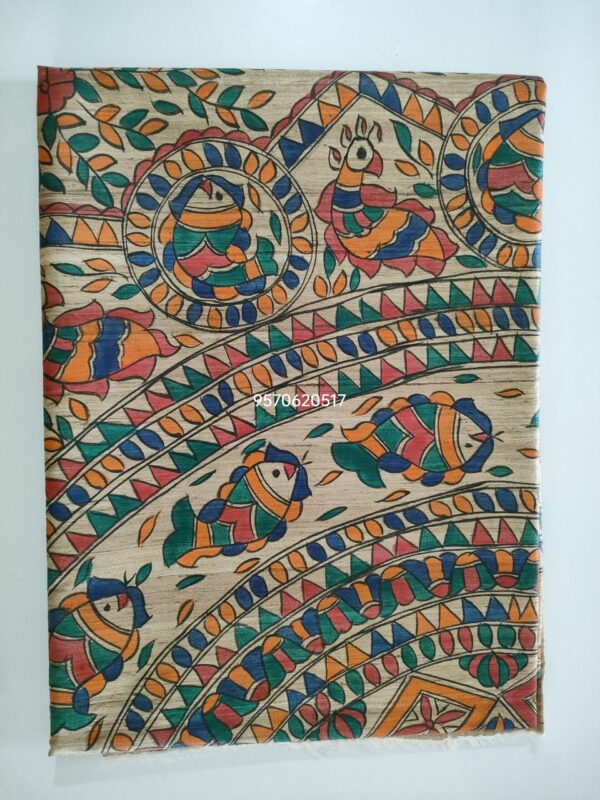 Full Madhubani Painted Ghicha Tussar Silk Saree - Image 2