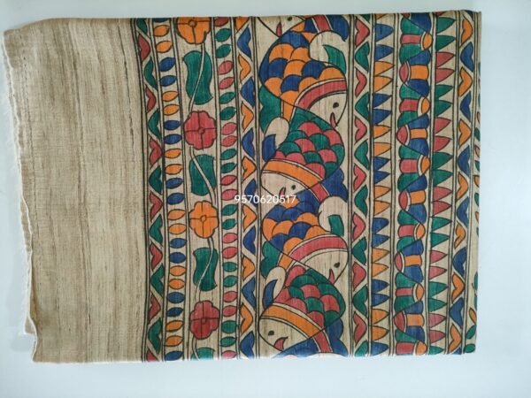 Full Madhubani Painted Ghicha Tussar Silk Saree - Image 3
