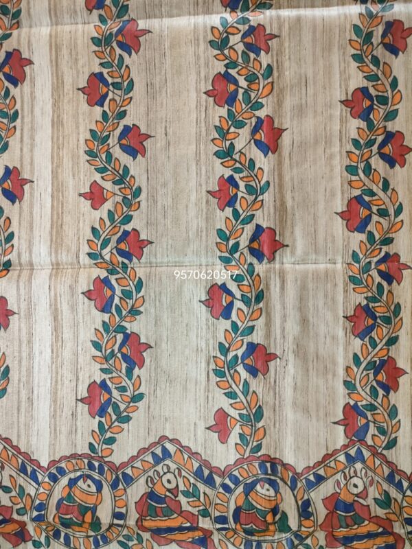 Full Madhubani Painted Ghicha Tussar Silk Saree - Image 4