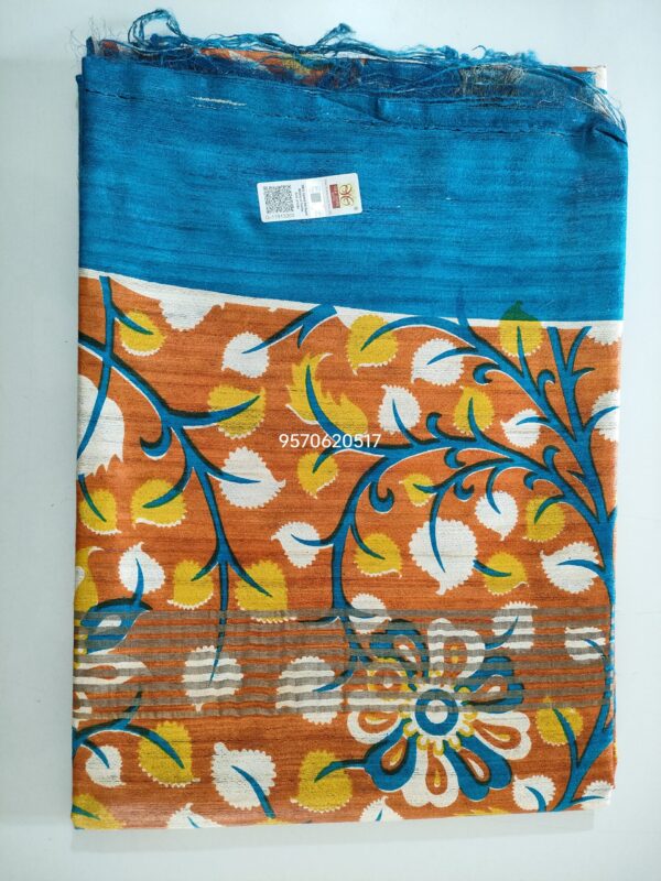 Pure Silk Tussar Ghicha Screen Printed Saree - Image 2