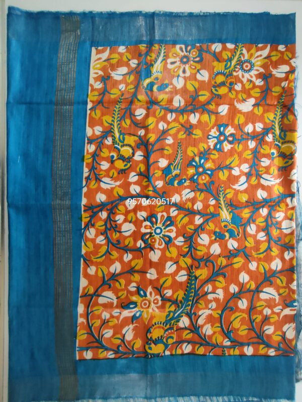 Pure Silk Tussar Ghicha Screen Printed Saree - Image 6