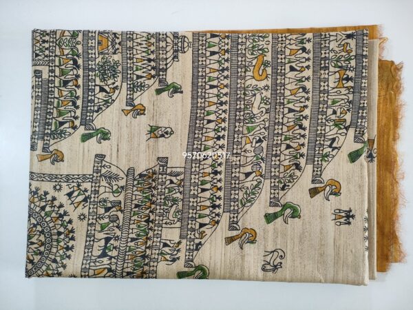 Pure Silk Tussar Ghicha Screen Printed Saree - Image 3