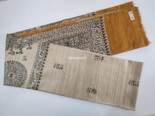 Pure Silk Tussar Ghicha Screen Printed Saree - Image 4