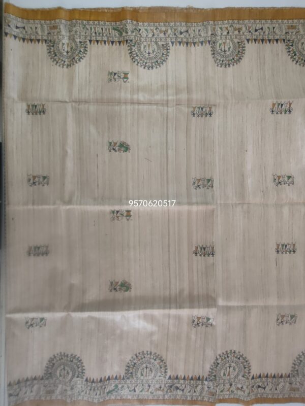 Pure Silk Tussar Ghicha Screen Printed Saree - Image 7