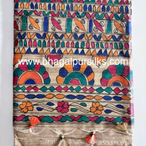 Full Madhubani Painted Ghicha Tussar Silk Saree