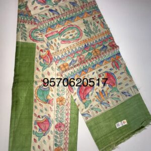 Desi Tussar Silk Madhubani Hand Painted Saree