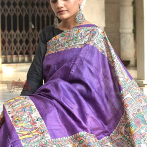 Pure Tussar Silk Madhubani Saree online with Running Blouse Silk Mark Certified