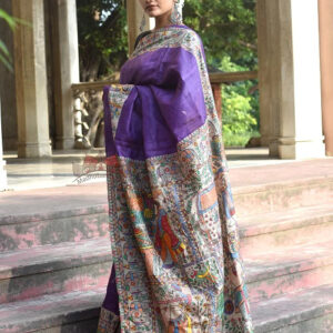 Pure Tussar Silk Madhubani Saree online with Running Blouse Silk Mark Certified