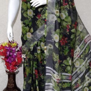 Pure linen digital print saree