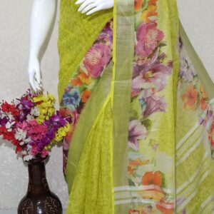 Pure linen digital print saree