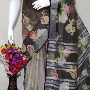 Pure linen digital print saree