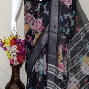 Pure linen digital print saree