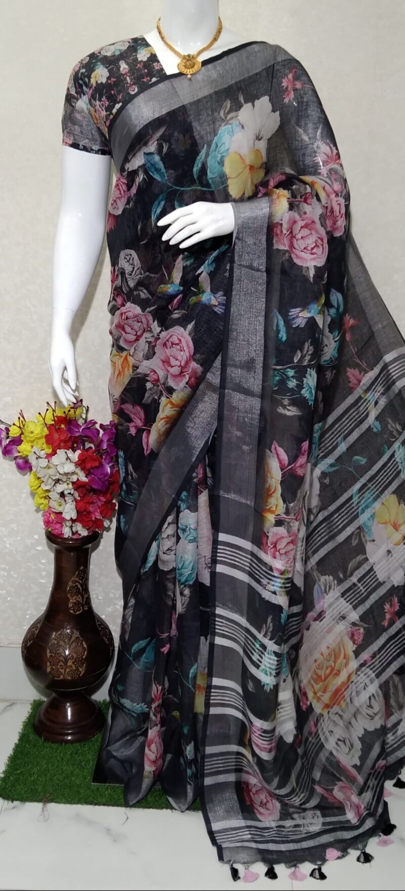 Pure linen digital print saree