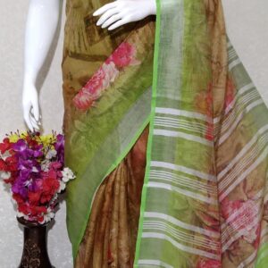 Pure linen digital print saree