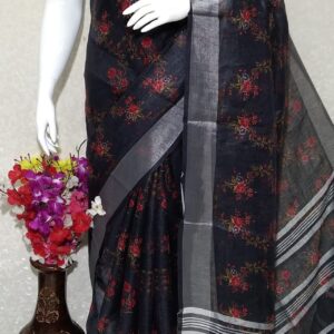 Pure linen digital print saree