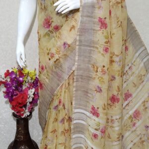 Pure linen digital print saree