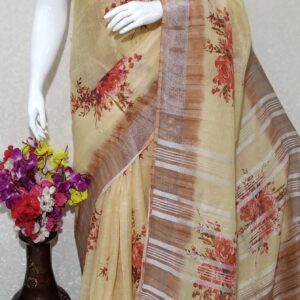 Pure linen digital print saree