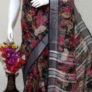 Pure linen digital print saree