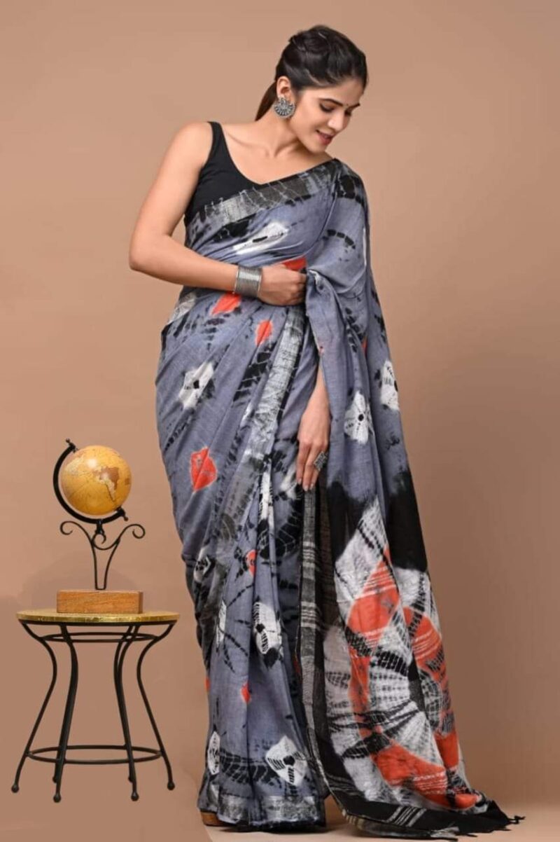 Bhagalpuri Handloom Cotton Shibori Print Saree for Women