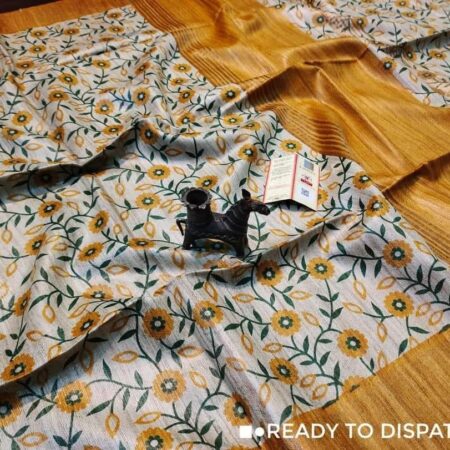 Handwoven Block Printed Pure Ghicha Tussar Silk Saree