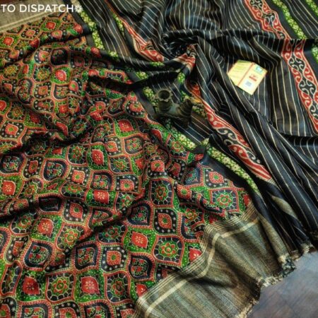 Handwoven Block Printed Pure Ghicha Tussar Silk Saree