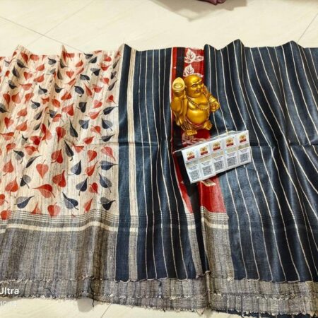 Pure Silk Tussar Ghicha Screen Printed Saree