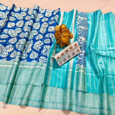 Handwoven Block Printed Pure Ghicha Tussar Silk Saree