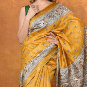 Pure Silk Tussar Ghicha Screen Printed Saree