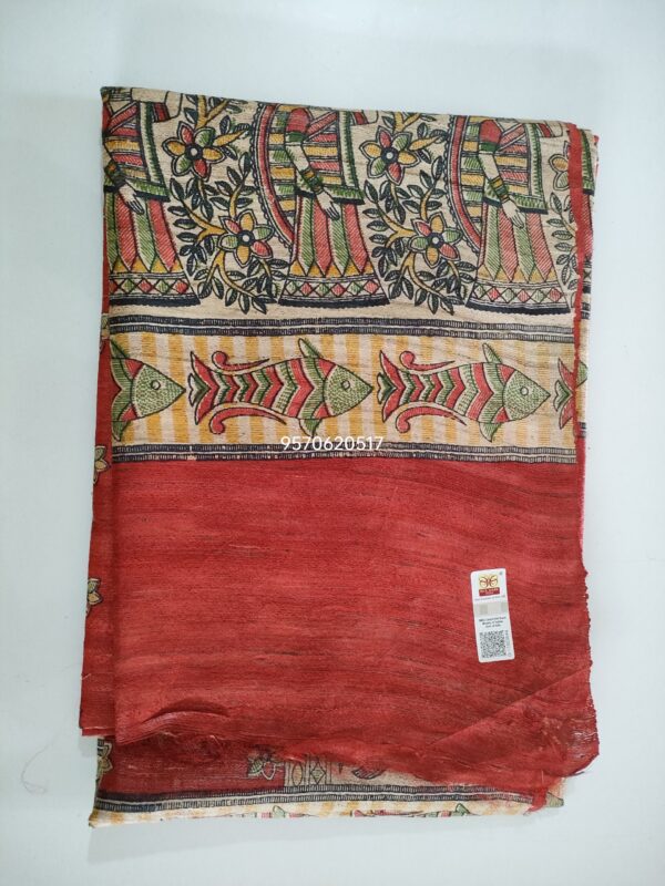 Pure Silk Tussar Ghicha Screen Printed Saree - Image 2