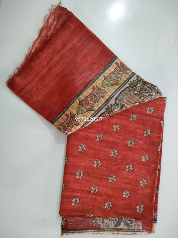 Pure Silk Tussar Ghicha Screen Printed Saree - Image 3