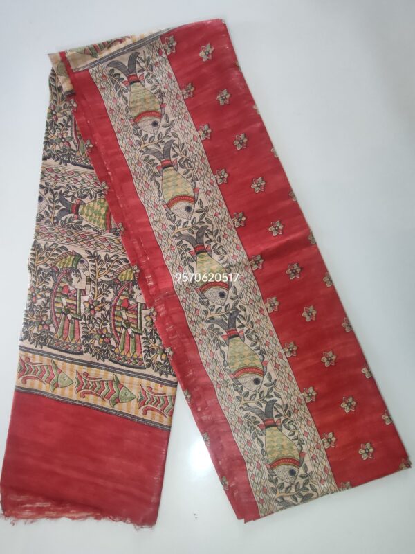 Pure Silk Tussar Ghicha Screen Printed Saree - Image 4