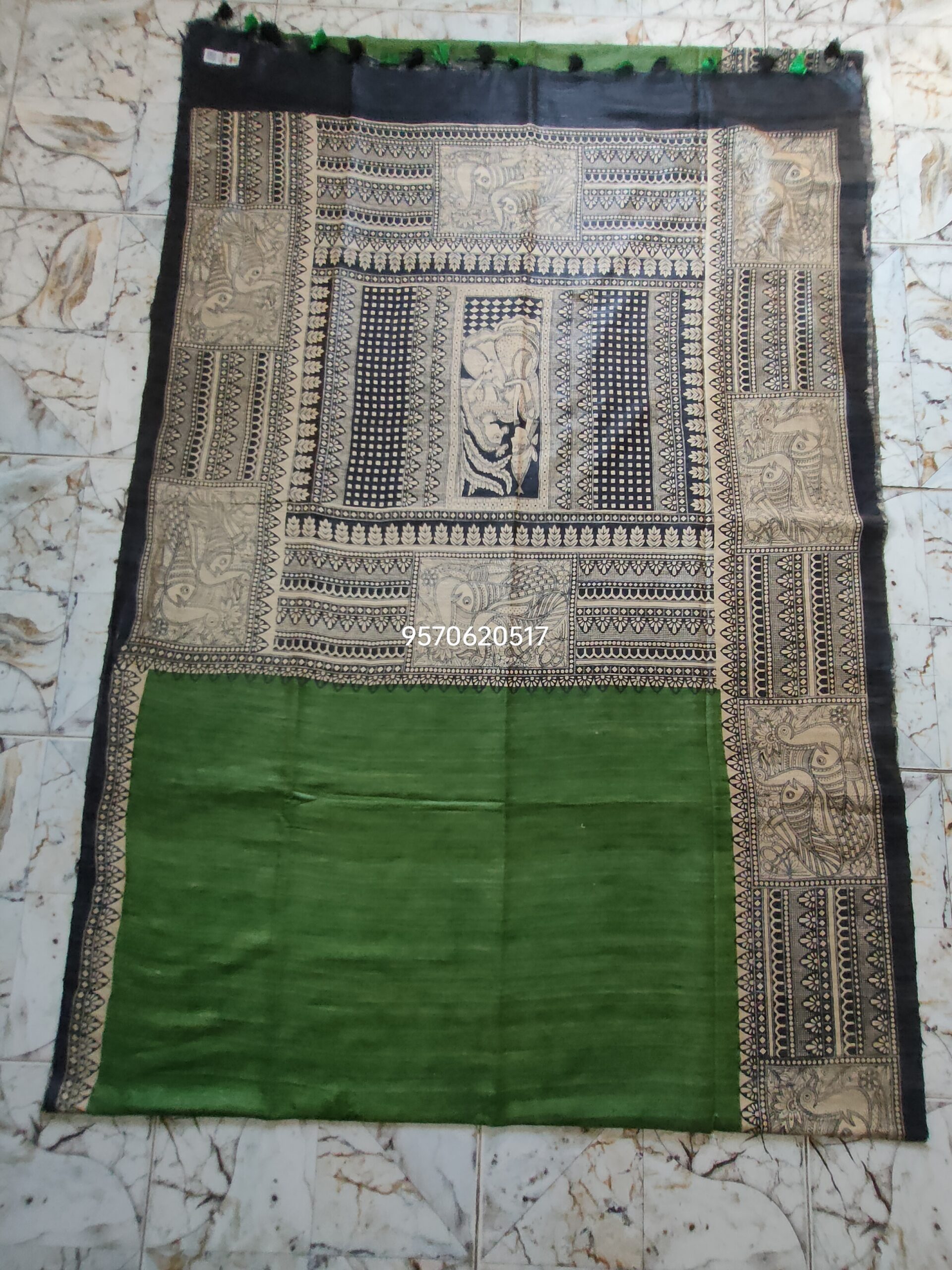 Pure Silk Tussar Ghicha Screen Printed Saree - Image 7