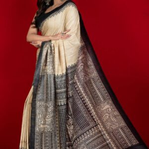 Pure Silk Tussar Ghicha Screen Printed Saree