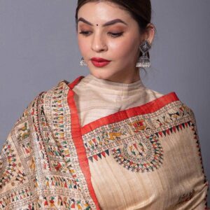 Pure Silk Tussar Ghicha Screen Printed Saree