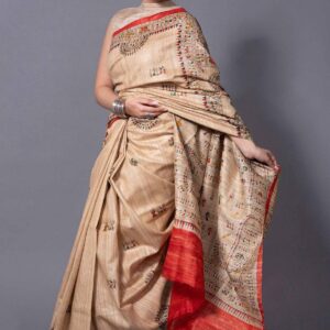 Pure Silk Tussar Ghicha Screen Printed Saree