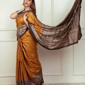Pure Silk Tussar Ghicha Screen Printed Saree
