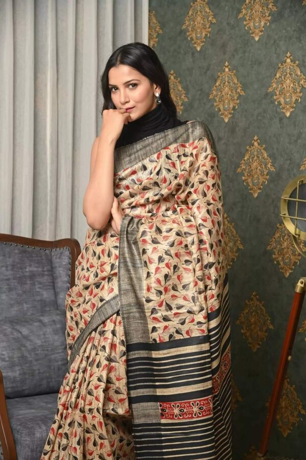 Pure Silk Tussar Ghicha Screen Printed Saree