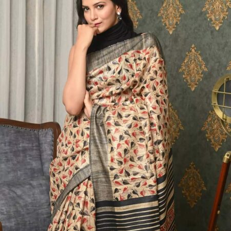 Pure Silk Tussar Ghicha Screen Printed Saree