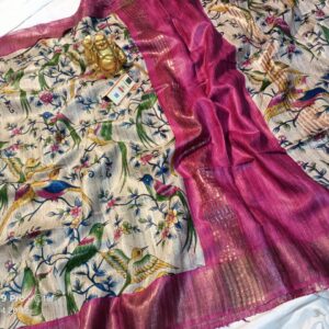 Pure Silk Tussar Ghicha Screen Printed Saree
