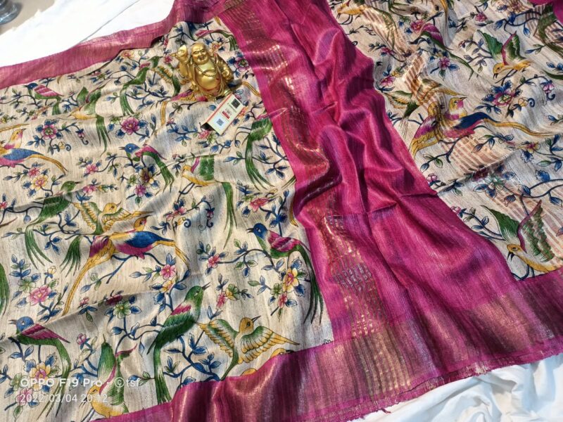 Pure Silk Tussar Ghicha Screen Printed Saree