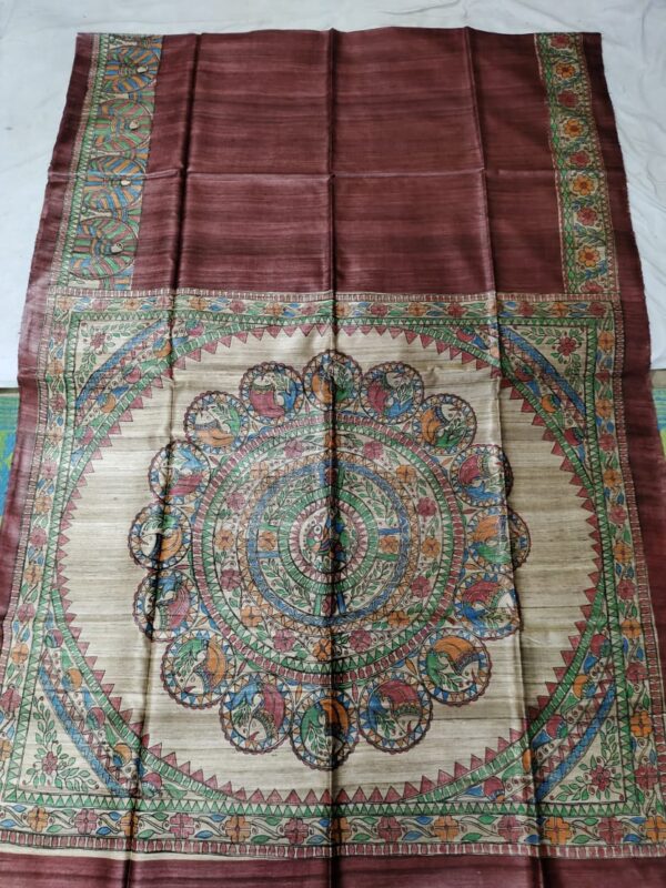 Madhubani Hand Painted Ghicha Tussar Silk Saree