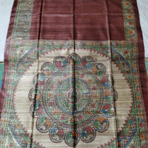 Madhubani Hand Painted Ghicha Tussar Silk Saree