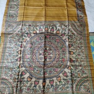 Madhubani Hand Painted Ghicha Tussar Silk Saree