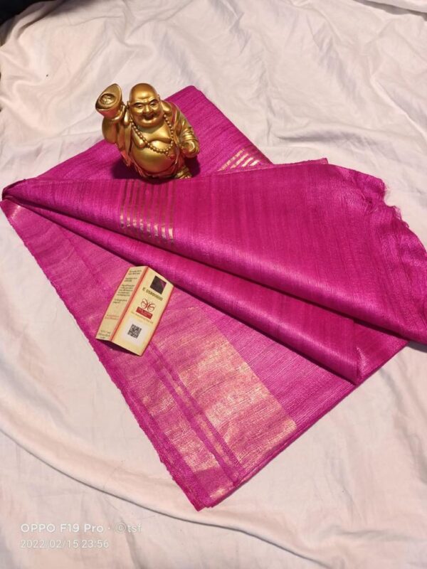 Pure Silk Tussar Ghicha Saree with Woven Zari Border