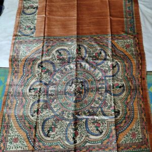 Madhubani Hand Painted Ghicha Tussar Silk Saree