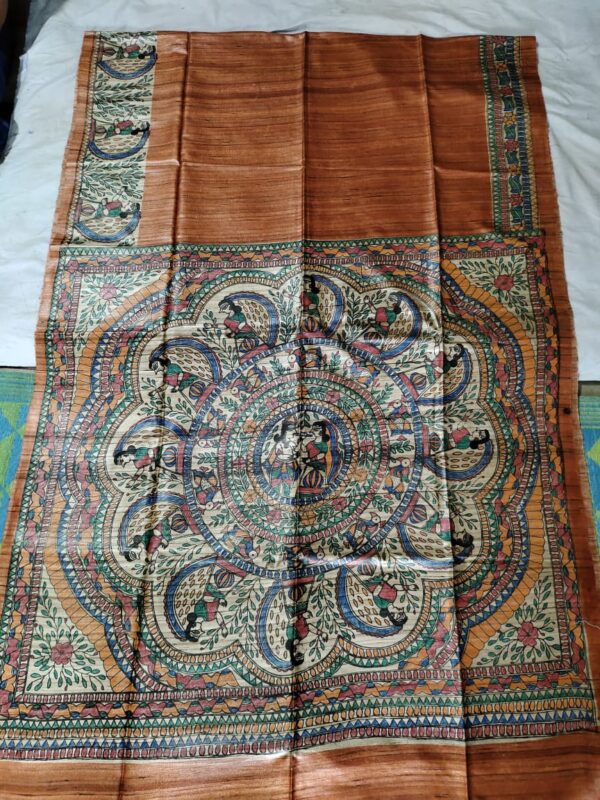 Madhubani Hand Painted Ghicha Tussar Silk Saree