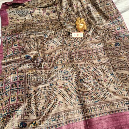 Pure Silk Tussar Ghicha Screen Printed Saree