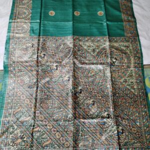 Madhubani Hand Painted Ghicha Tussar Silk Saree